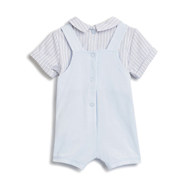 Boys Light Blue Applique Short Sleeve Rompers image number 1